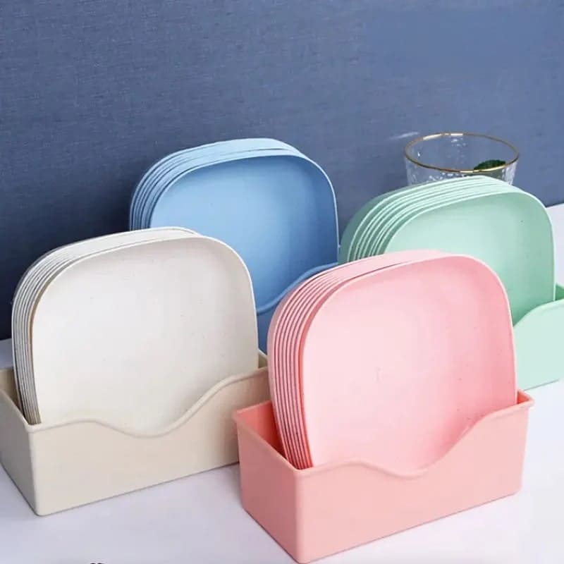 10 Pieces Plate Set with Holder (Random Color)