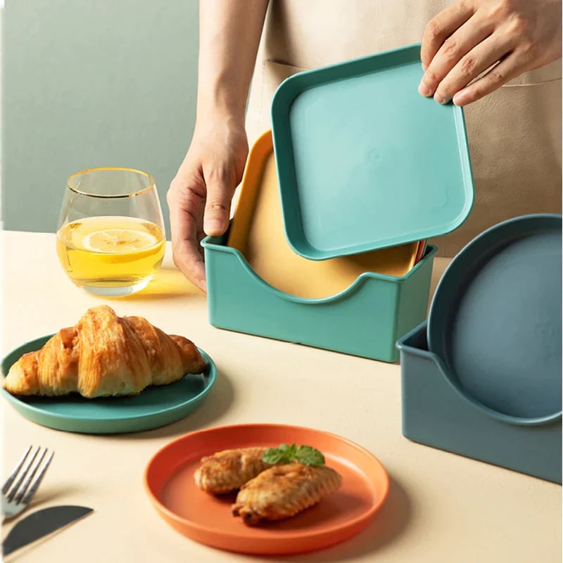 10 Pieces Plate Set with Holder (Random Color)