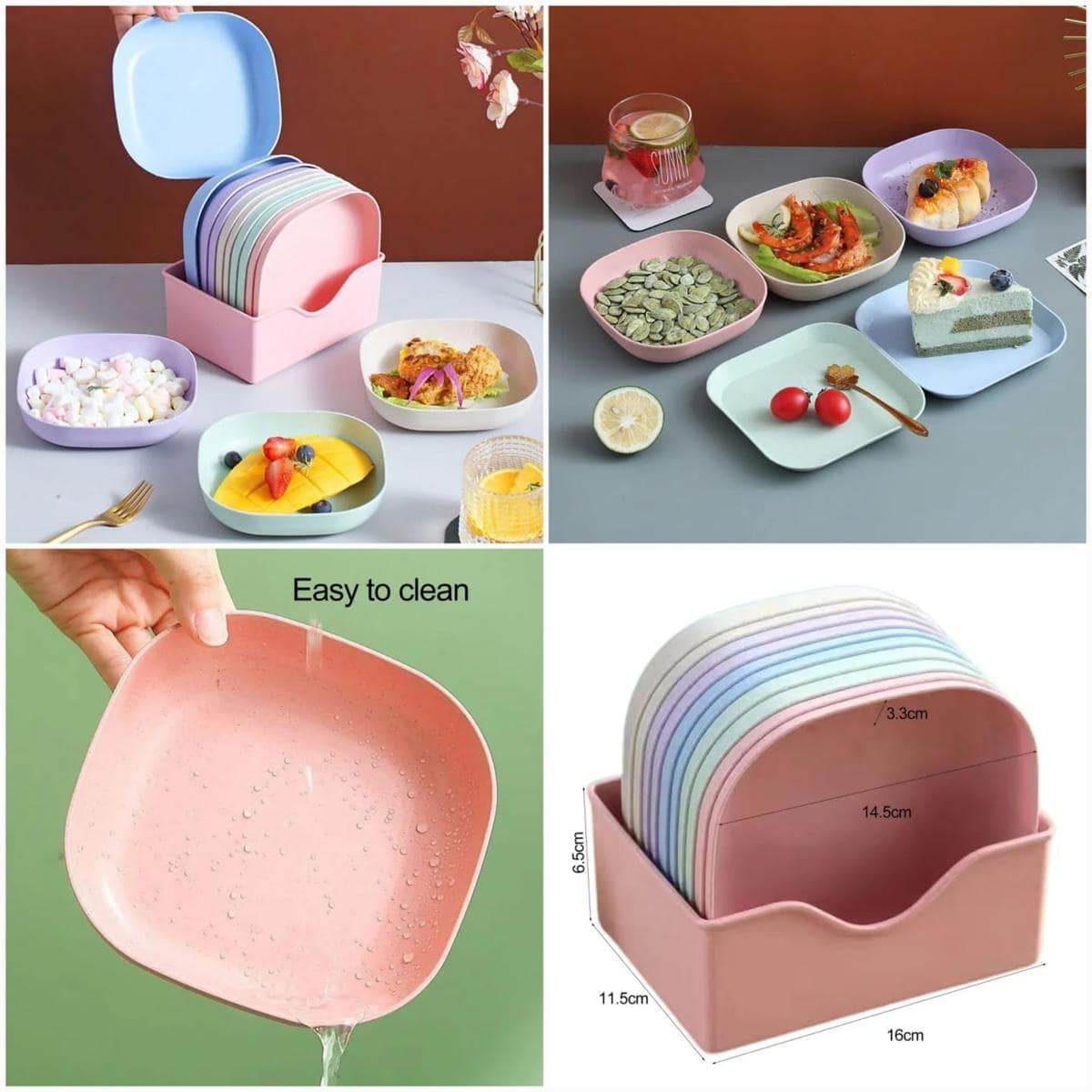 10 Pieces Plate Set with Holder (Random Color)