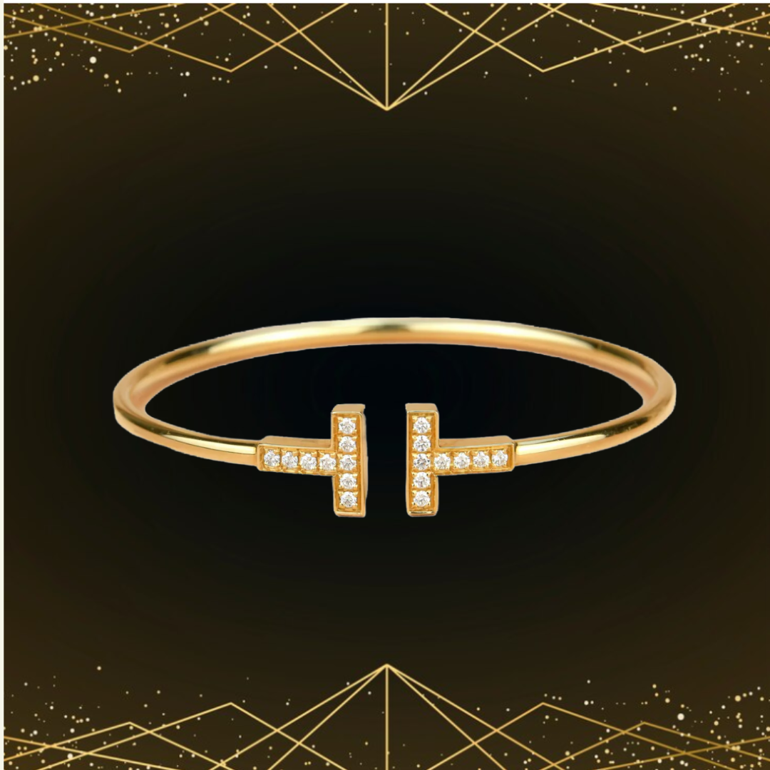 T-Shaped Golden Bracelet with Stone  – Casual & Party Wear