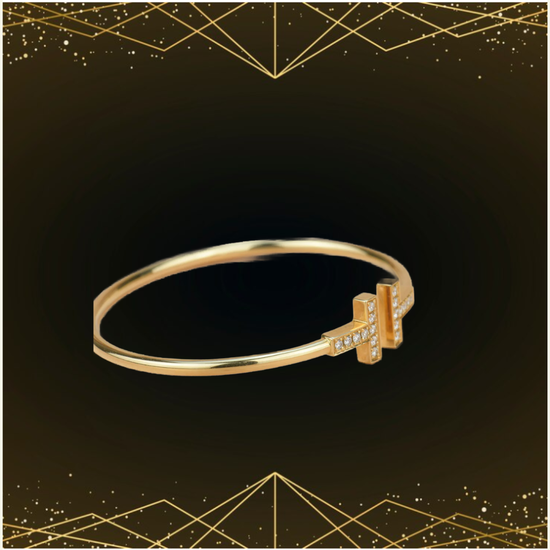 T-Shaped Golden Bracelet with Stone  – Casual & Party Wear