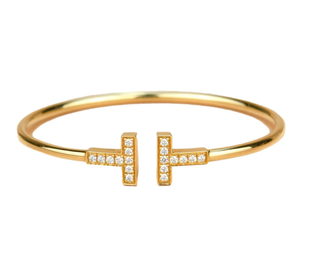 T-Shaped Golden Bracelet with Stone  – Casual & Party Wear