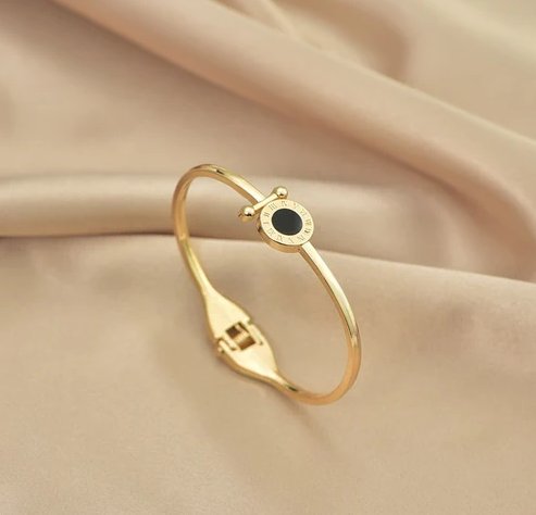 Clock Hand Bracelet – Silver and Golden Plating with Synthetic Stones