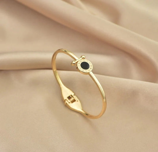 Clock Hand Bracelet – Silver and Golden Plating with Synthetic Stones